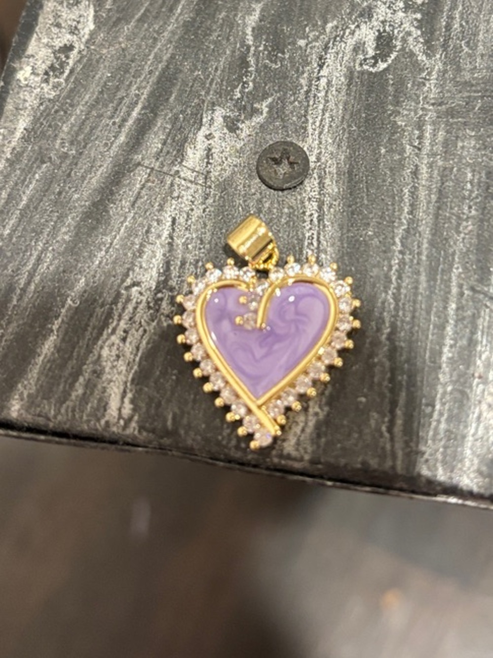 Gold-Tone Heart Pendant with Lavender Enamel and Crystal Halo